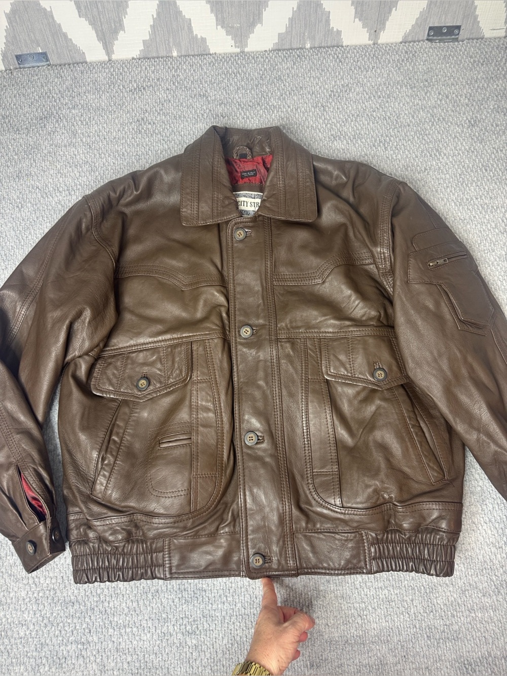 City Streets Leather Vintage Bomber Brown Sz L